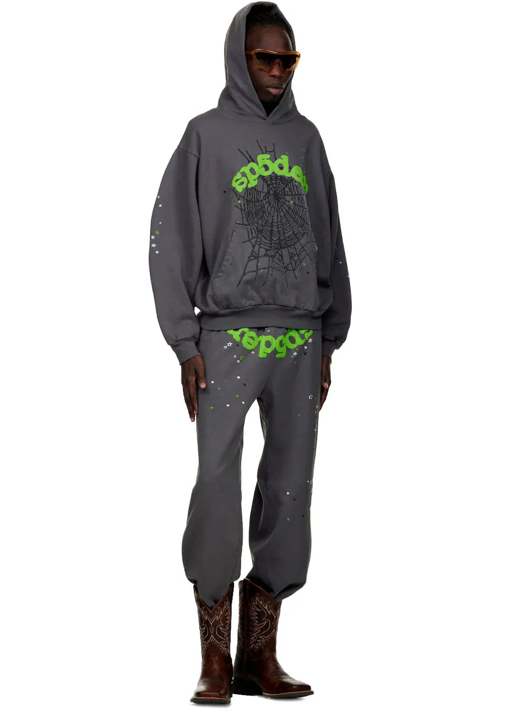 Sp5der AOP Web Hoodie Heather Grey — view 4