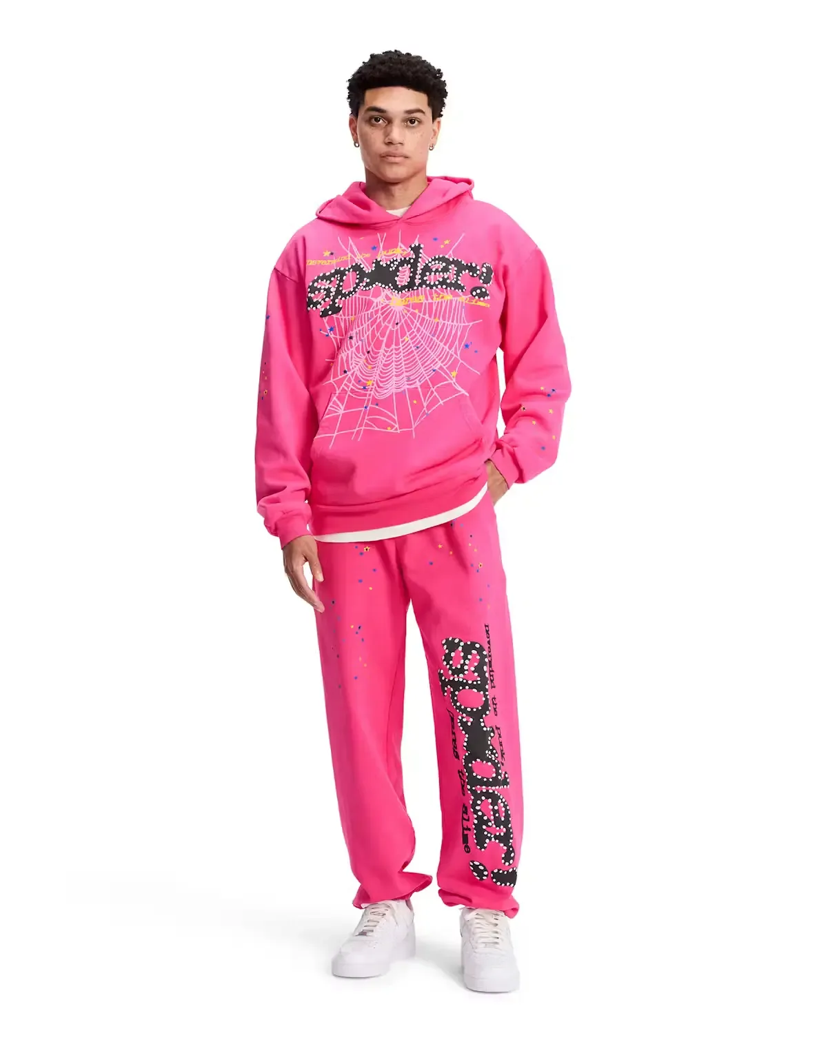 Sp5der Pink V2 Hoodie Red — view 4