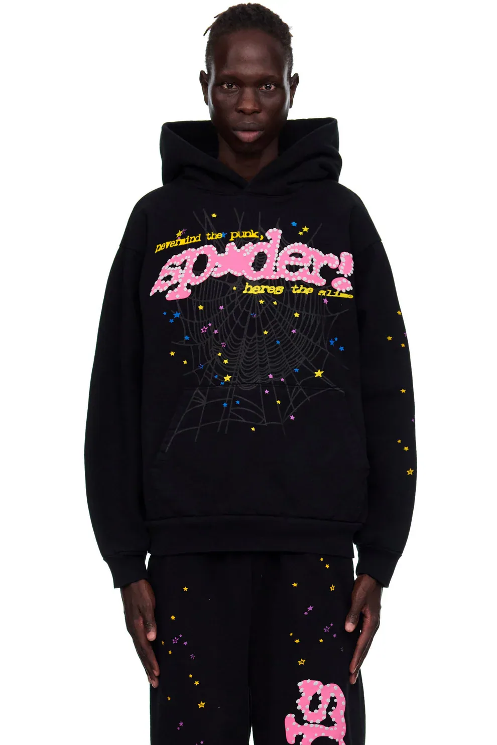 Sp5der Pink V2 Hoodie Black — view 7
