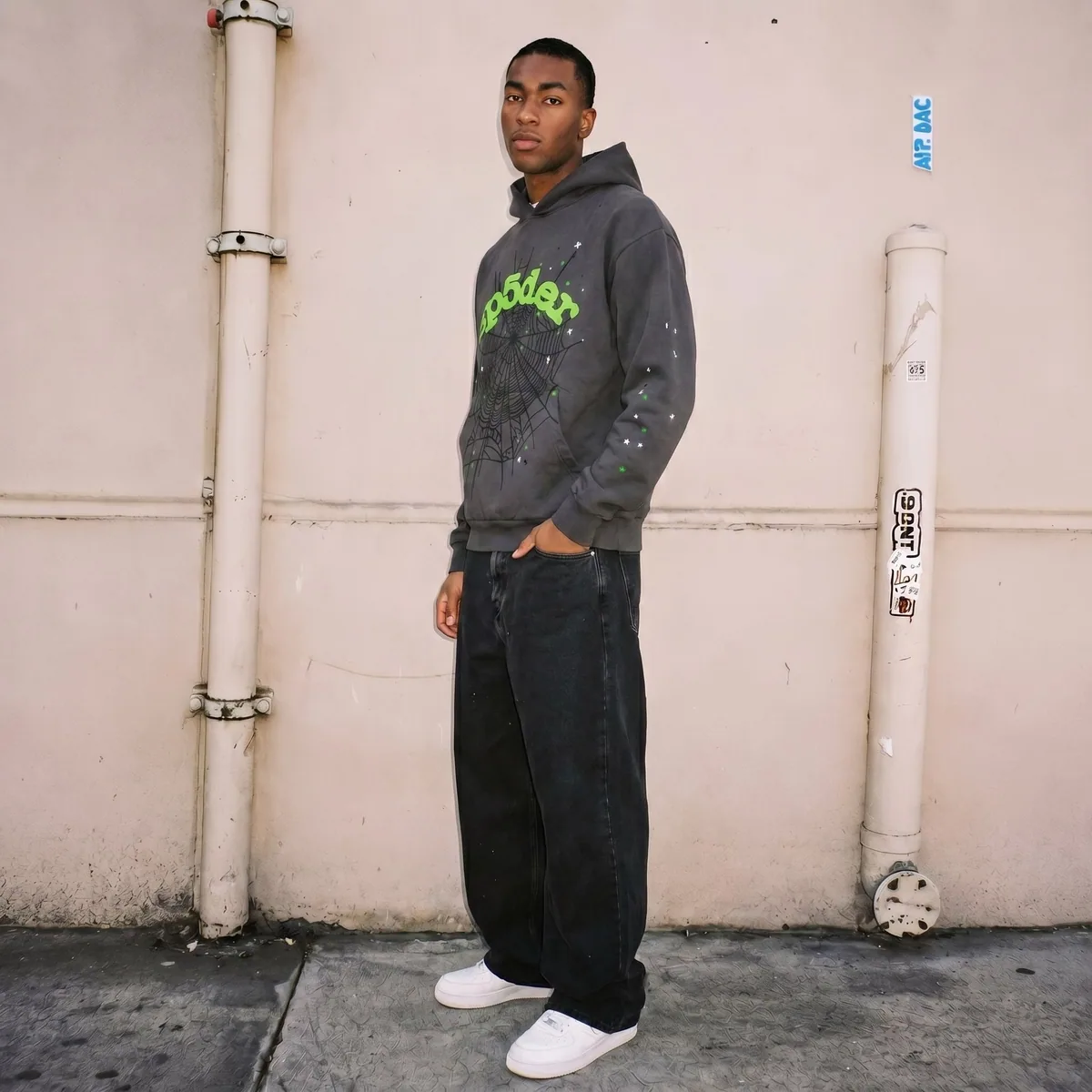 Sp5der AOP Web Hoodie Heather Grey — view 5