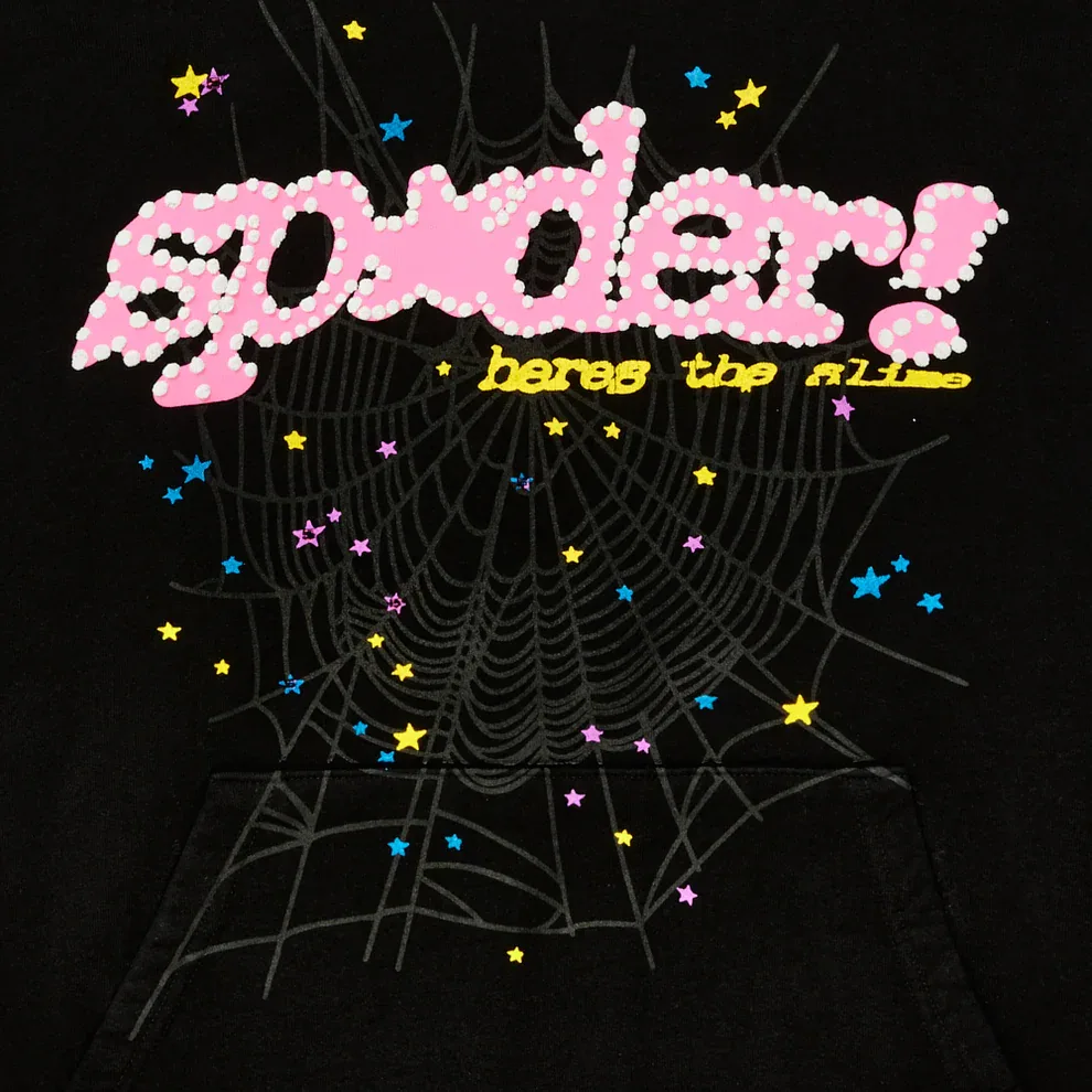 Sp5der Pink V2 Hoodie Black — view 3