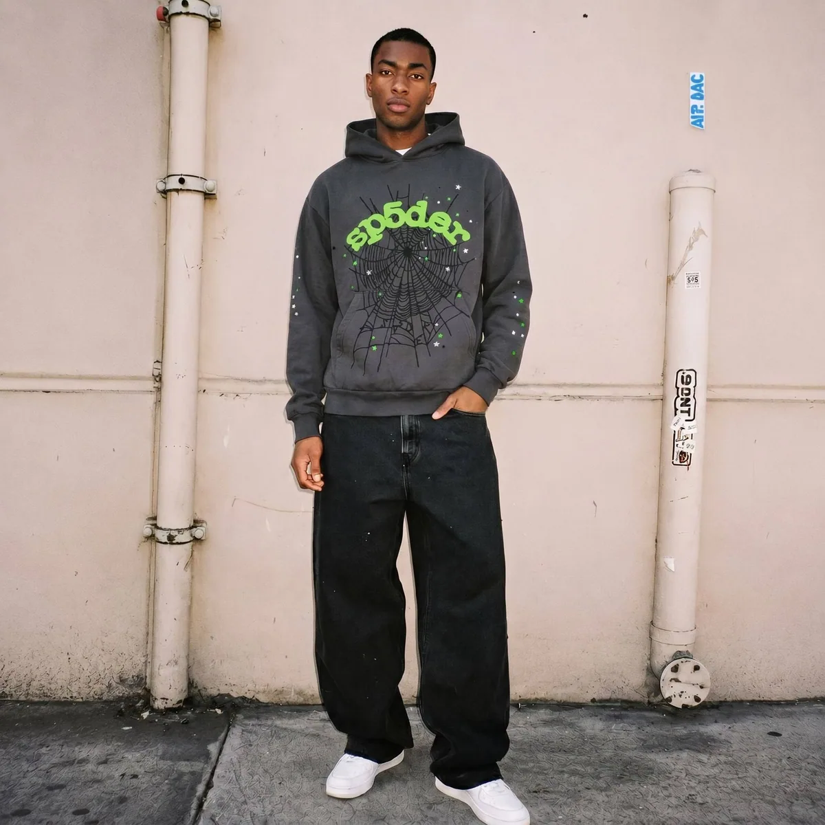 Sp5der AOP Web Hoodie Heather Grey — view 6